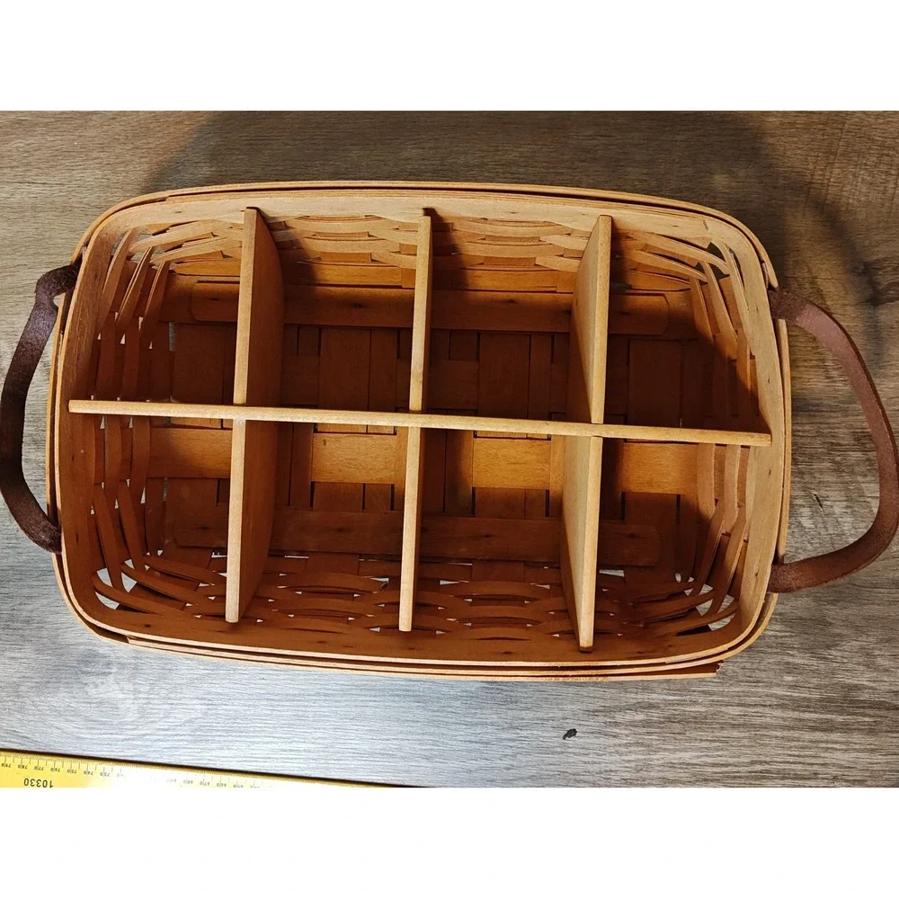 Longaberger 1995 Storage Solutions‎ Woven Wood Basket 8 Leather Handles Signed